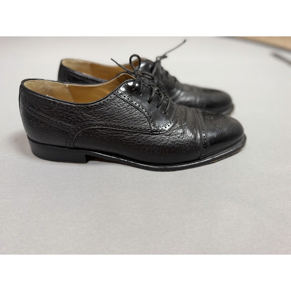 Johnston & Murphy Black Leather Toe Wingtip Oxford Shoes Made in Italy 9.5 M - Picture 4 of 14
